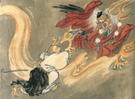Buddhist Monk chases a demon